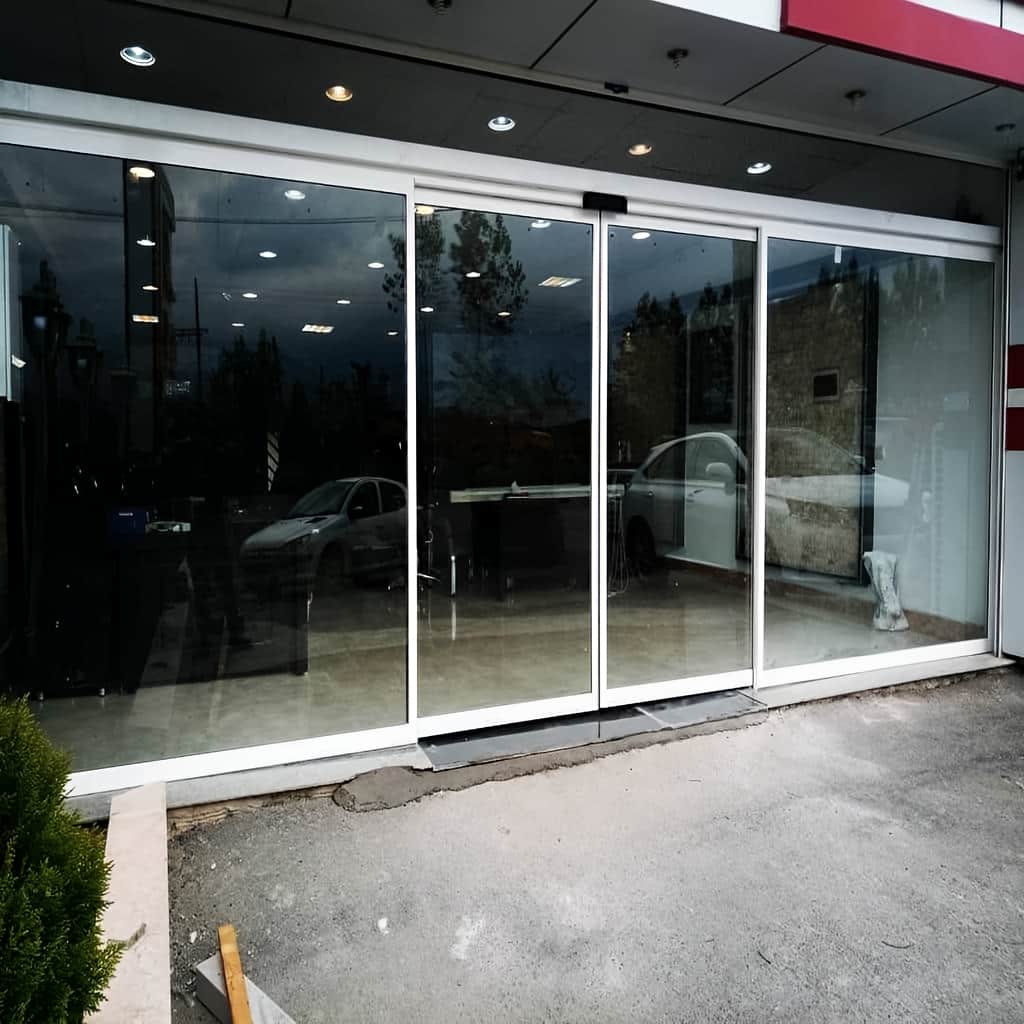 خدمات نصب درب شیشه ای گردان با سنسور ایمنی