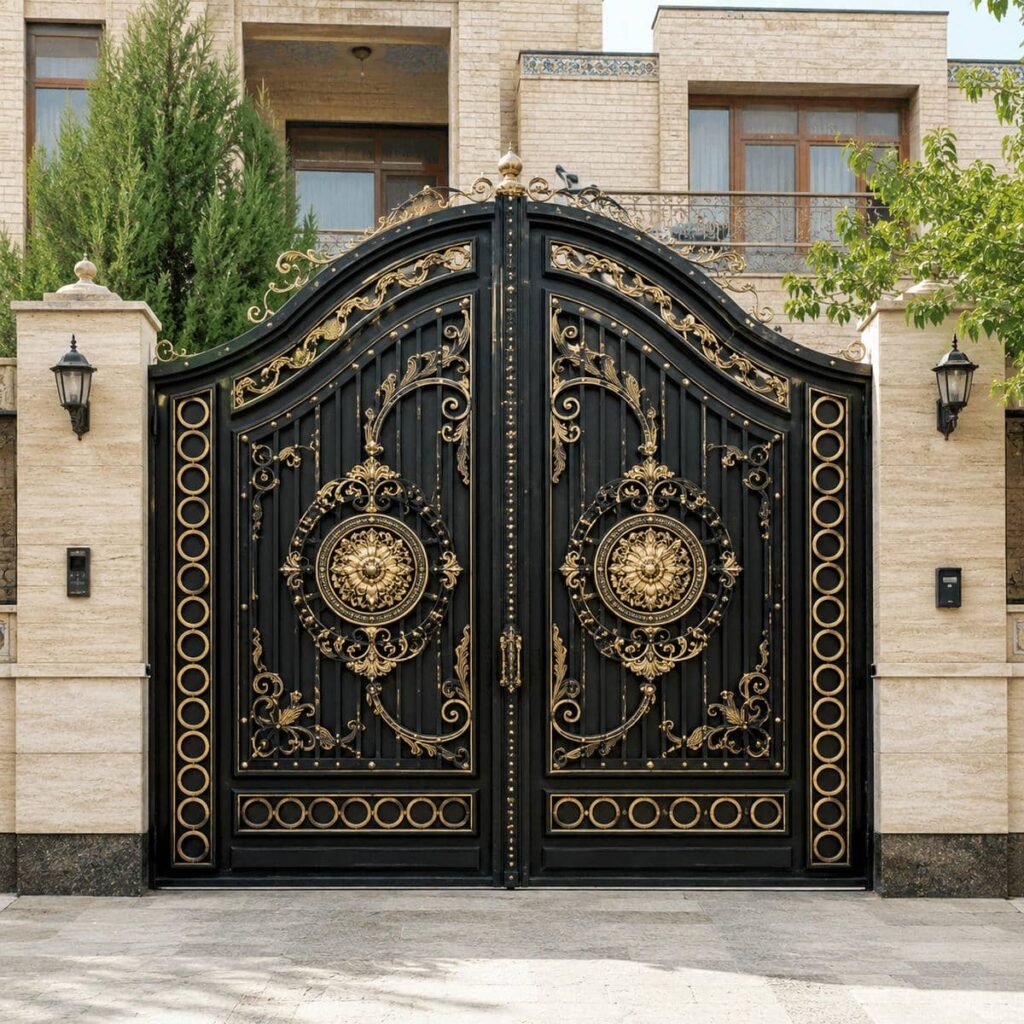 سفارش درب حیاط مشکی طلایی با نمونه رنگ تأییدشده