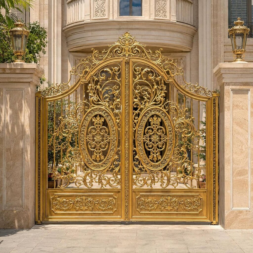 خرید درب حیاط مشکی طلایی با کلاف مقاوم