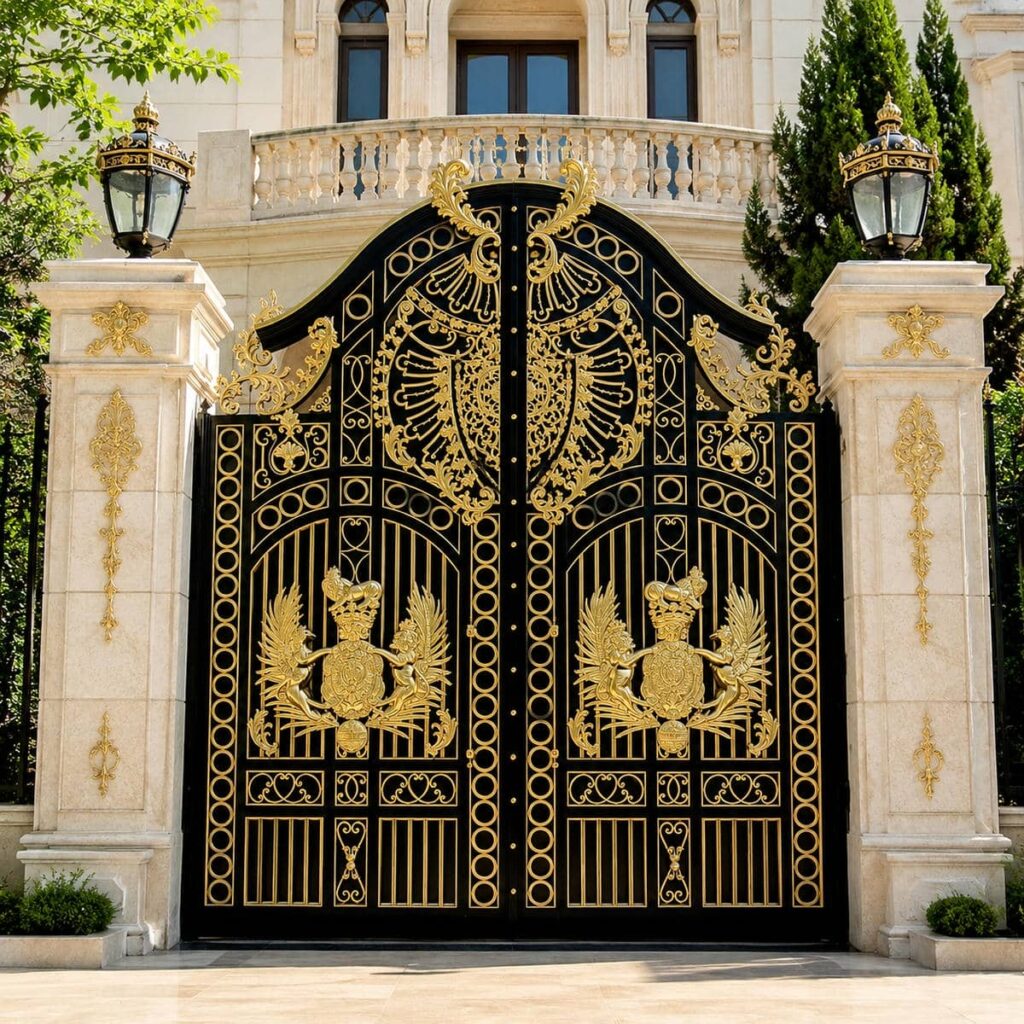 خرید درب ویلایی مشکی طلایی کلاسیک