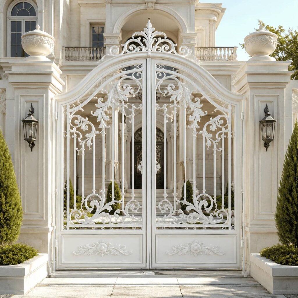 خرید درب حیاط سفید طلایی متناسب با نما