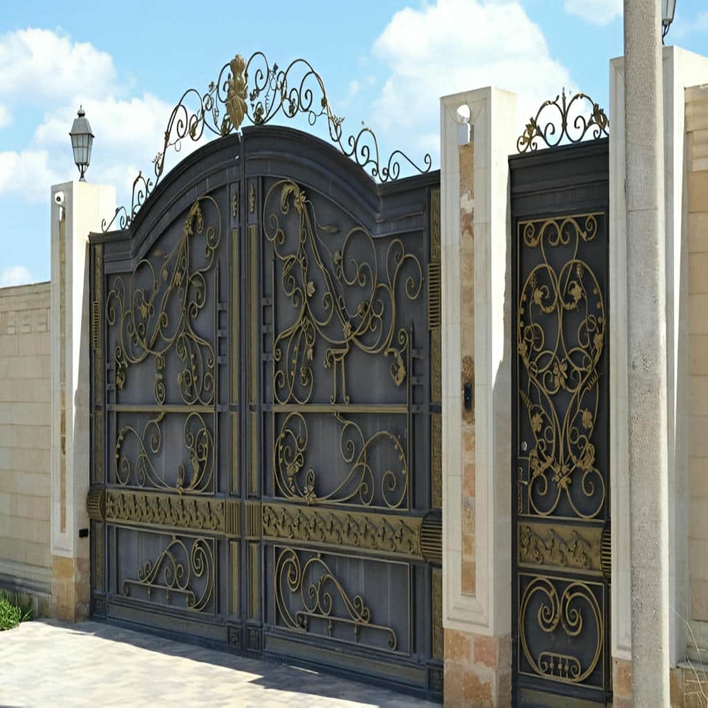 اجرای درب آهنی کلاسیک کتیبه دار دو لنگه
