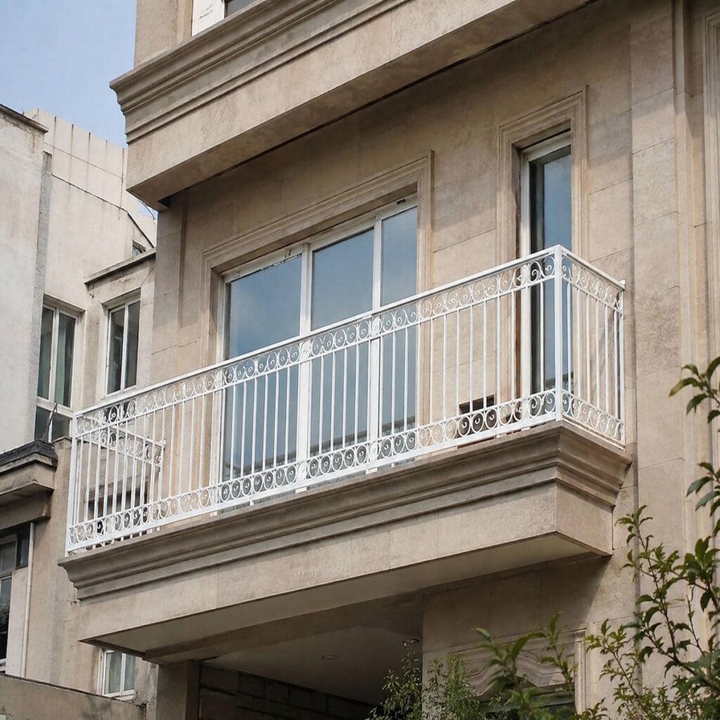 نرده تراس ساری در نمای ساختمان